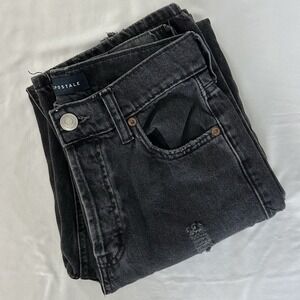 Aeropostale 90's Baggy Distressed Button Fly Women's size 0 Black Denim‎ Jeans